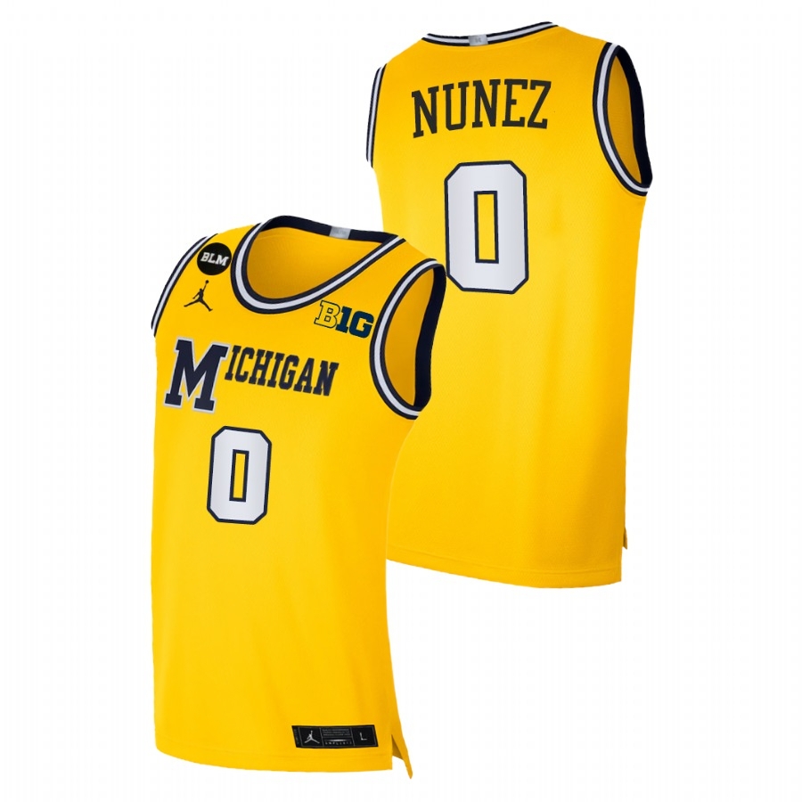 Michigan Wolverines Men's NCAA Adrien Nunez #0 Yellow Equality 2021 Limited BLM Social Justice College Basketball Jersey FLU0849UV